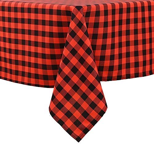 LOCIKA Rectangle Gingham Checkered Tablecloth,Waterproof Spillproof Buffalo Plaid Tablecloth,Washable Wipeable Stain Resistant Fabric Tablecloth (Black and Red Checkered, 60" x 84")