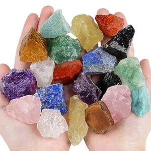 QINJIEJIE Assorted Raw Crystals 10 Colors Healing Crystal Rocks Stones 1″ Bulk Large Gemstones for Tumbling, Cabbing, Fountain Rocks, Decoration, Polishing, Handmade, Wicca Reiki Rough Quartz