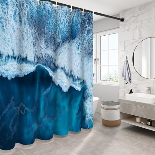 Rideau de douche 150x180 cm bleu glacier à motif mer