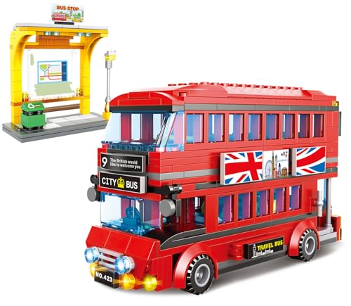 City London Bus Station Building Blocks Set, Double Deckers London Travel Bus and Bus Station, Best Learning Roleplay STEM Bricks Play Toys Gift for Boys Girls Aged 6-12 (458 Pcs)