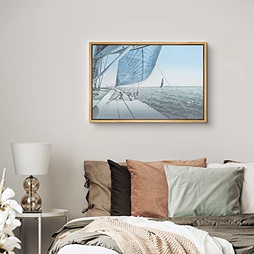 SIGNFORD Realism Sailboat Framed Canvas Print - Blue Marine Life, 24"x36" Living Room, Bedroom, Office