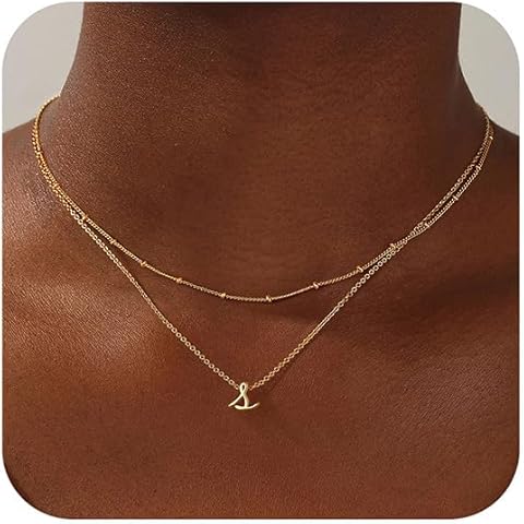 Yoosteel Christmas Gifts for Women Teen Girls - Layered Initial Necklaces for Women Dainty Gold/Silver Letter A-Z Stack Initial Necklace Personalized Birthday Gifts Stocking Stuffers for Teen Girls