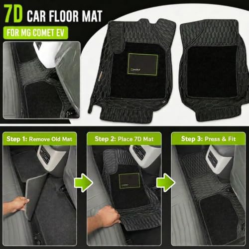 Image of EV MASTER 7D Car Floor Mats for MG Comet EV Hybrid (2026 Onwards) Complete Set | All Weather | Anti-Slip | Luxury Premium Car Mat | Full Coverage | Custom Fitted Car Foot Mats