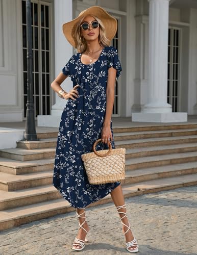 Image of Ekouaer Long Nightgowns for Women with Pockets Short Sleeves Moo Moos for Women Casual Maxi Dress House Dresses S-XXXL
