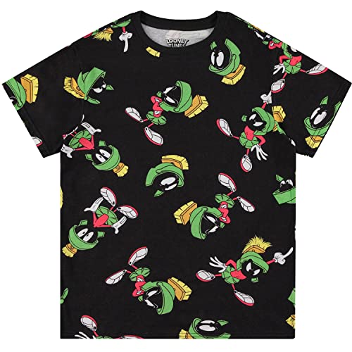 Looney Tunes Mens Classic Shirt Marvin Tee - Space Jam 90’s Allover Print T-Shirt (Black, XX-Large)