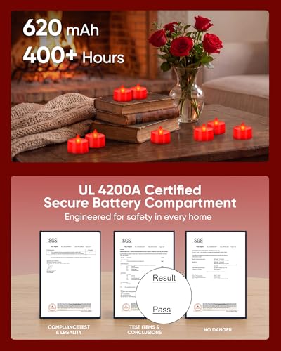 Image of Homemory 24-Pack Red Remote Flameless Battery Tea Light Candles, 400+ Hrs | 2 /4 /6 /8H Timer LED Flickering Tealight Votives for Christmas, Jack O Lanterns, Valentine's Day and Romantic Nights