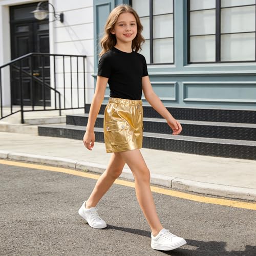 Image of Rolanko Girls Cargo Shorts Lightweight Parachute Short Pants with Pockets Summer Cargo Shorts for Kids Casual Hiking Sports