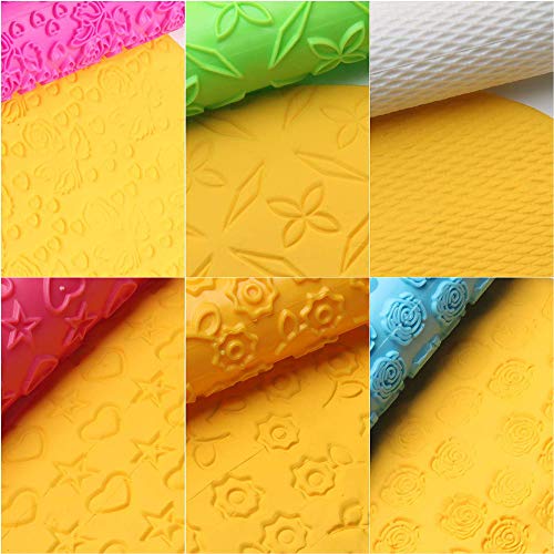 8Pcs Colourful Cake Decorating Embossed Rolling Pins,Textured Non-Stick Designs And Patterned,Ideal For Fondant, Pie Crust,Cookie,Pastry,Icing,Clay,Dough #TOP3