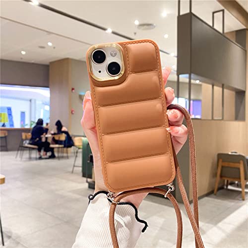 Étui pour iPhone 13 antichoc style doudoune marron pour éviter les chutes