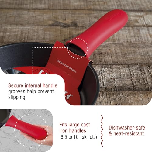 Image of Victoria Silicone Handle Cover, Custom-Made Handle Sleeve for 6.5 and 8 Inch Victoria Cast Iron Skillets, Small, Red