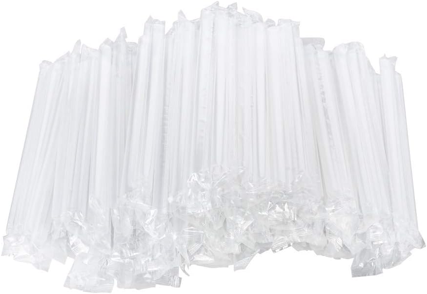 OTOR Plastic Drinking Straws Individually Wrapped, Clear, 7.9 Inch Long, Pack of 100