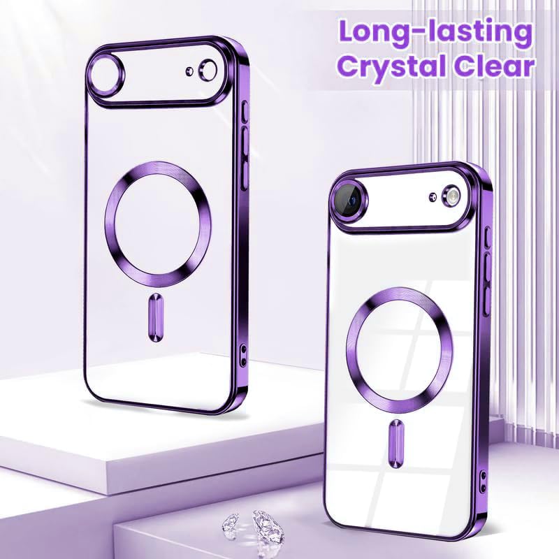 Image of VONZEE Electroplating Transparent Clear Logo Back Cover TPU Compatible with iPhone 17 Air, Compatible with Magsafe, Full Body & Individual Camera Protection for Each Lens for Men & Women|Deep Purple