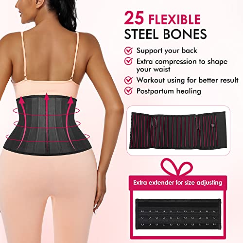 Atbuty Short Torso Waist Trainer Cincher Corset Underbust Body Shaper Latex Sport Girdle (Black (9'' Short Torso, 25 Steel Bones), Xs) #TOP3