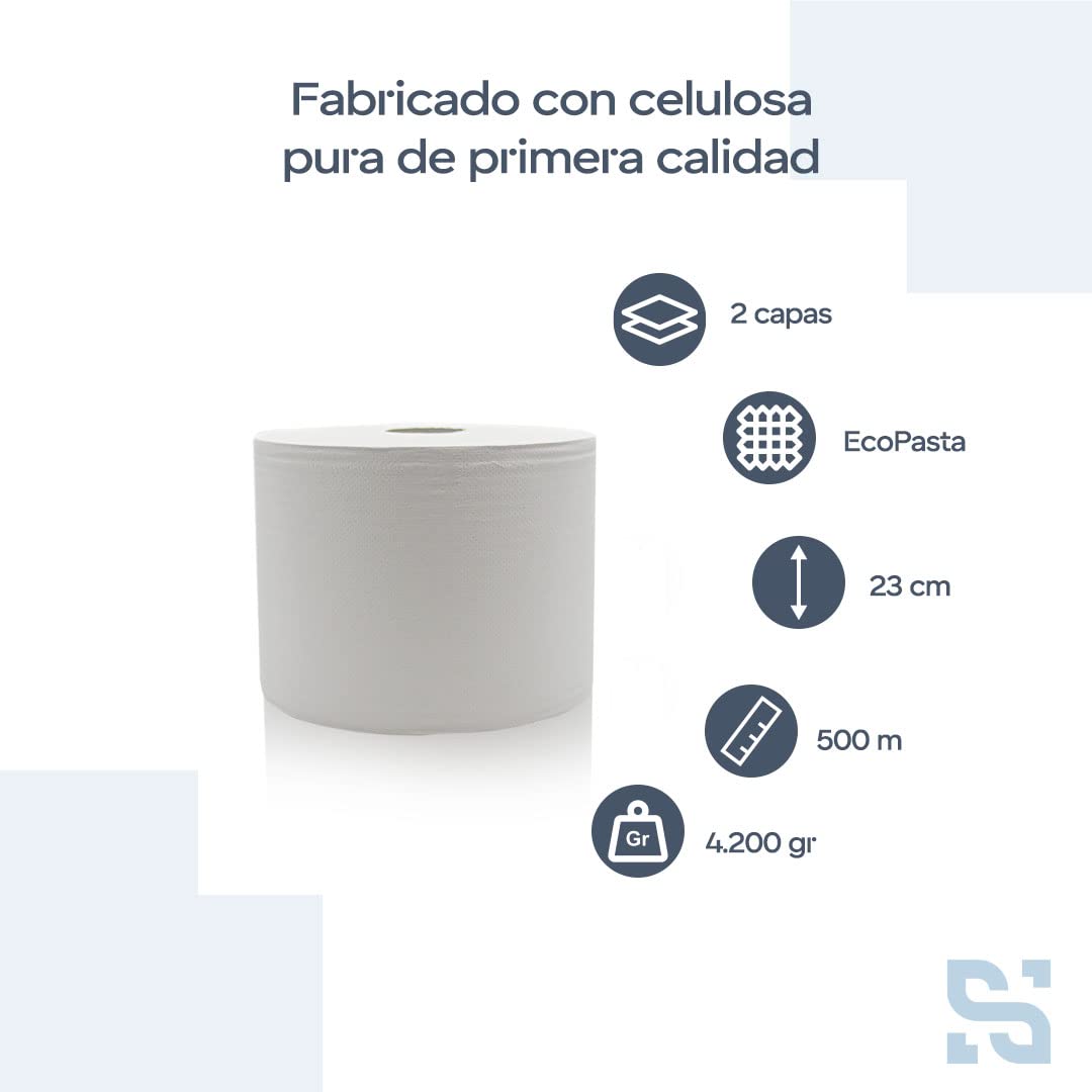 Bobina industrial gofrada 500 metros, color blanco, envase de 2 unidades
