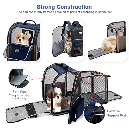 Image of Large Cat Backpack Carrier Expandable Pet Carrier Backpack for Small Medium Cats Fit Up to 18 Lbs, Foldable Puppy Backpack Carrier for Travel, Hiking (Blue, 12.6 inch L x 11.2 inch W x 16.5 inch H)