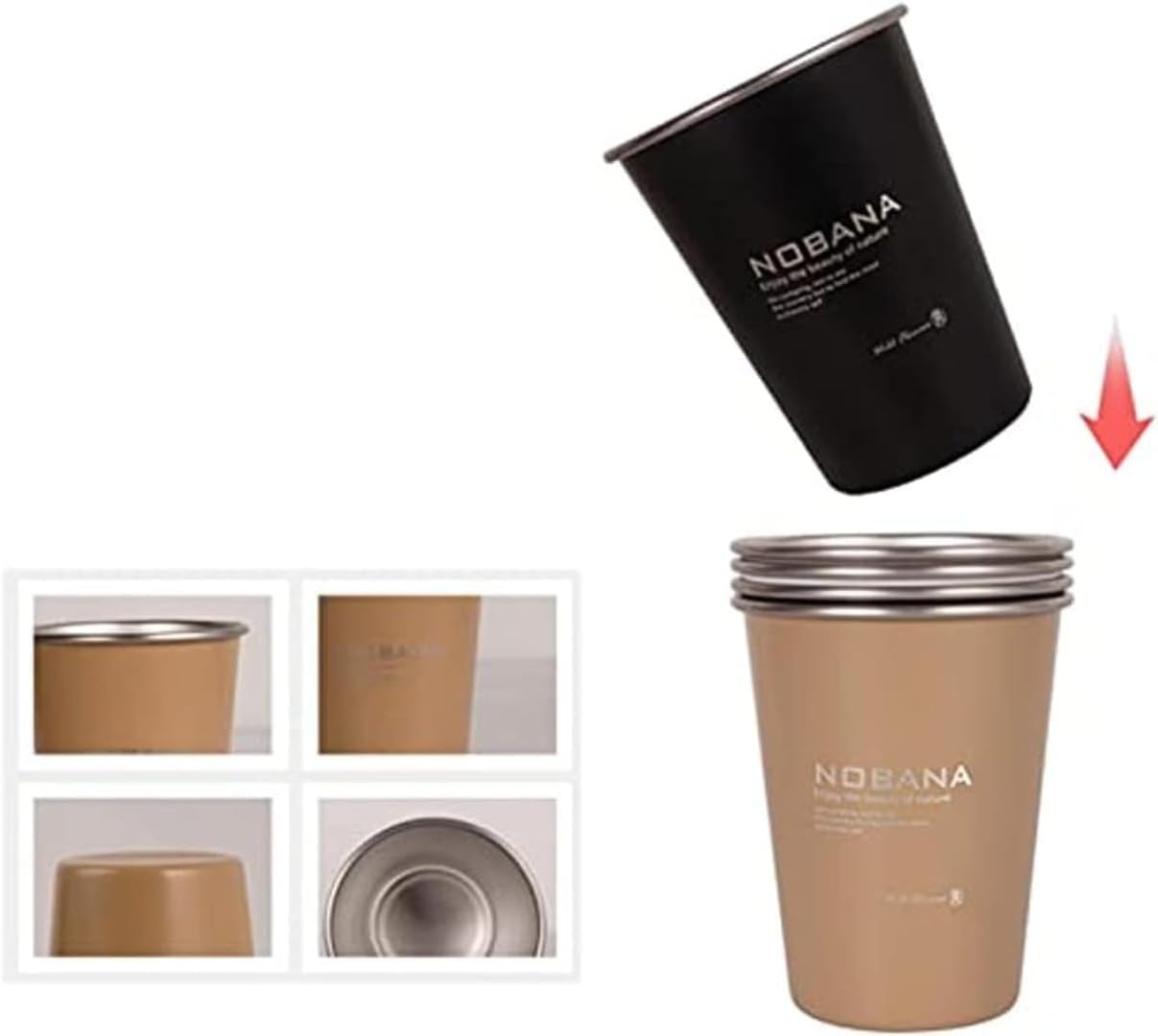 アウトドアカップ ステンレス鋼 容量：350ml マグカップ キャンプ マグセット 登山 コーヒー ステンレィー 携帯コ【４個セット