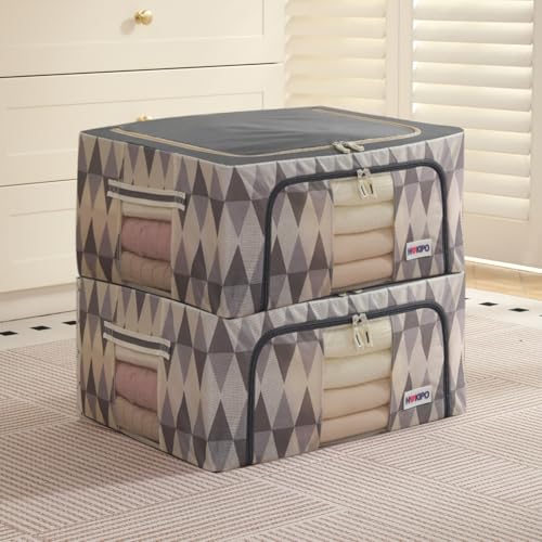 Image of HOKIPO 44L Clothes Storage Box, 600D Oxford Fabric Organiser for Wardrobe, Ash Mirage Pack of 2 (AR-6485-GRY*2)