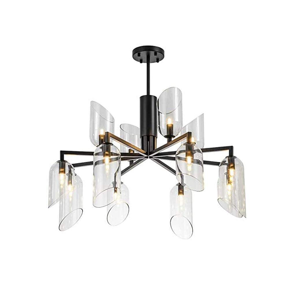 LHTCZZB 12-Head Adjustable Button Chandelier Iron+Glass Material Energy-Saving Lamp Lighting Equipment Decoration Suitable for Household Ceiling Bedroom Dining Room Lamp (Black)