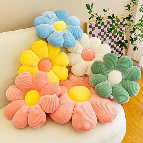 Image of RVA Cute Flower Shaped Floor Cushion for Kids Room Living Room, Bedroom Furnishing Velvet Throw Pillow Cushion for Home Decoration Kids Girls Women Gift (Size 35 Cm) s (Blue)