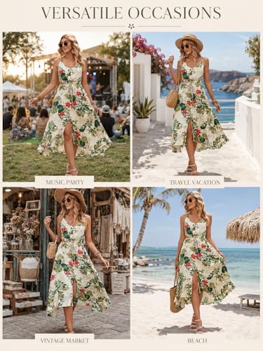 Image of BROVAVE Women's 2026 Summer Casual Boho Sundress Spaghetti Strap Midi Dress