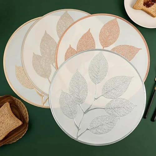 Image of Dakshya Industries Luxury Leaf Shape Waterproof Table Placemat for Kitchen Dining (Silver)