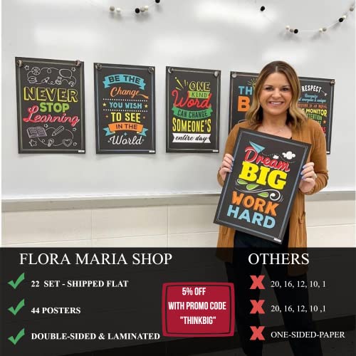 Flora Maria Shop 22 Set Motivational Posters - Classroom Must Haves - Classroom Decor Theme Sets - Growth Mindset Poster - Bulletin Board Decorations For Elementary, Middle, High School Teacher V2 #TOP1