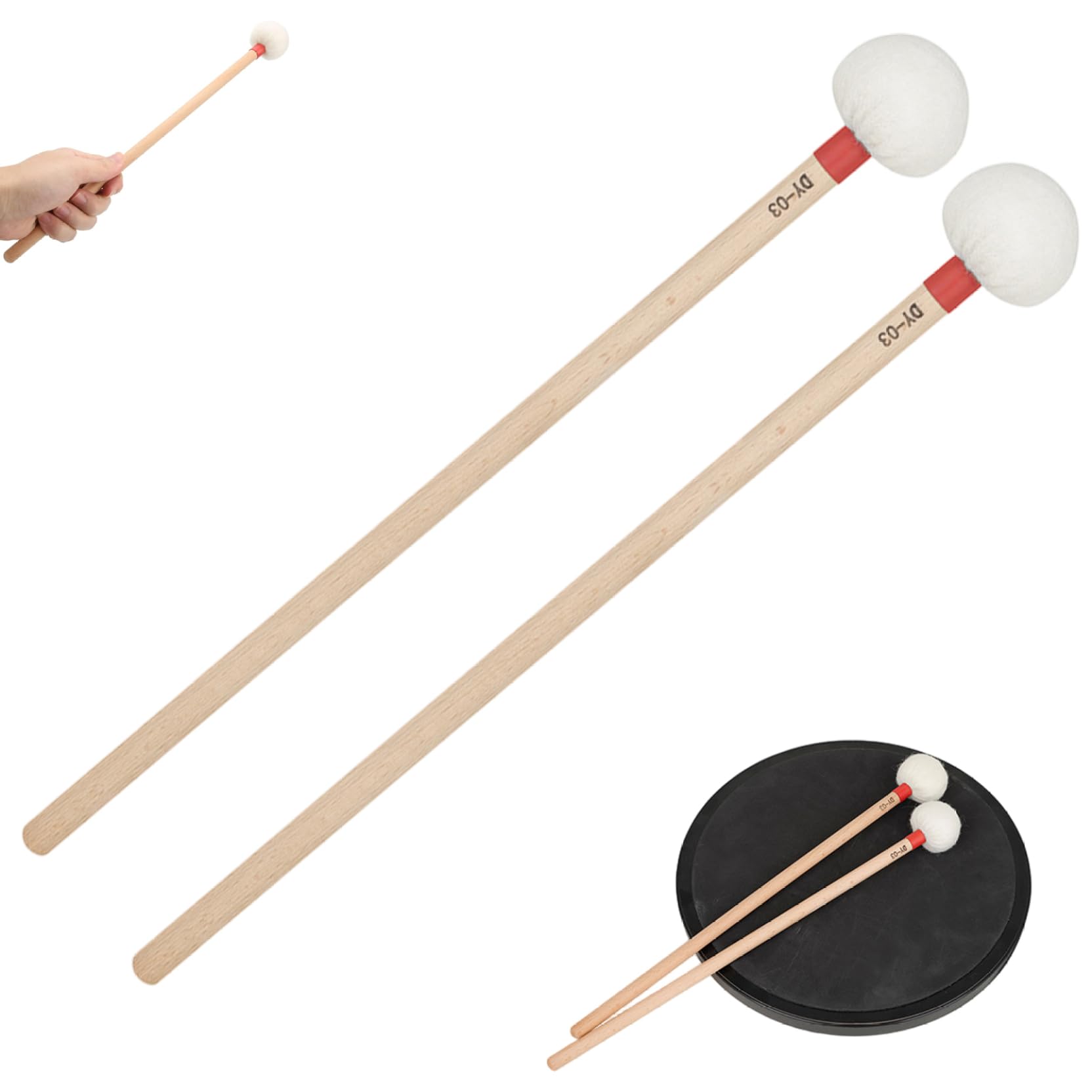 Mallet per Timpani, 2 Pezzi, Mallet per Batteria da 15 Pollici con Testa in Feltro e Manico Lungo, Strumento a percussione di Ricambio per Allenamento, per Performance, per percussi