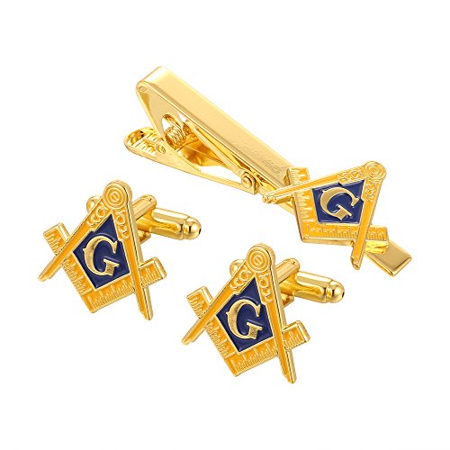 Gudeke Masonic Compasses Freemason Mason Pin and Cuff links and Tie Clip Set