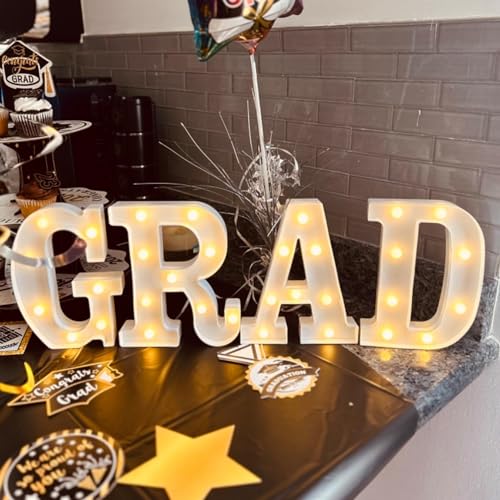 ZUOVAOV 4 LED Marquee Light Up Letter “Grad” Graduation Party Decorative Lights,2026 School Senior College Graduation Party Supplies