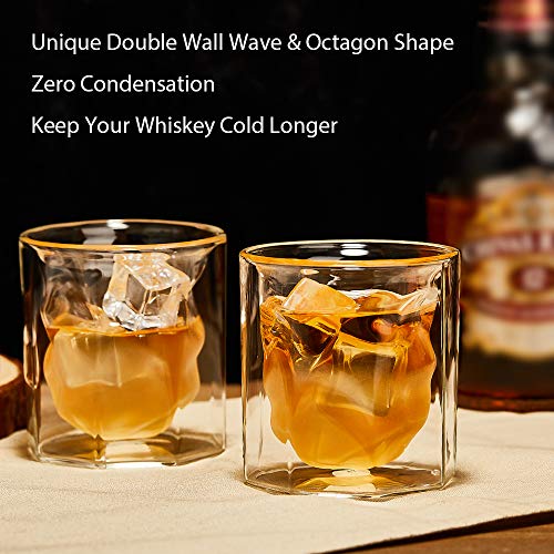 ZENS Whiskey Glass Set,Hand Blown Double Walled Lowball Scotch Whiskey Glasses of 2,Unique Octagonal 7.4oz Old Fashioned Glasses for Bourbon,Cognac Gift - Thumbnail 5