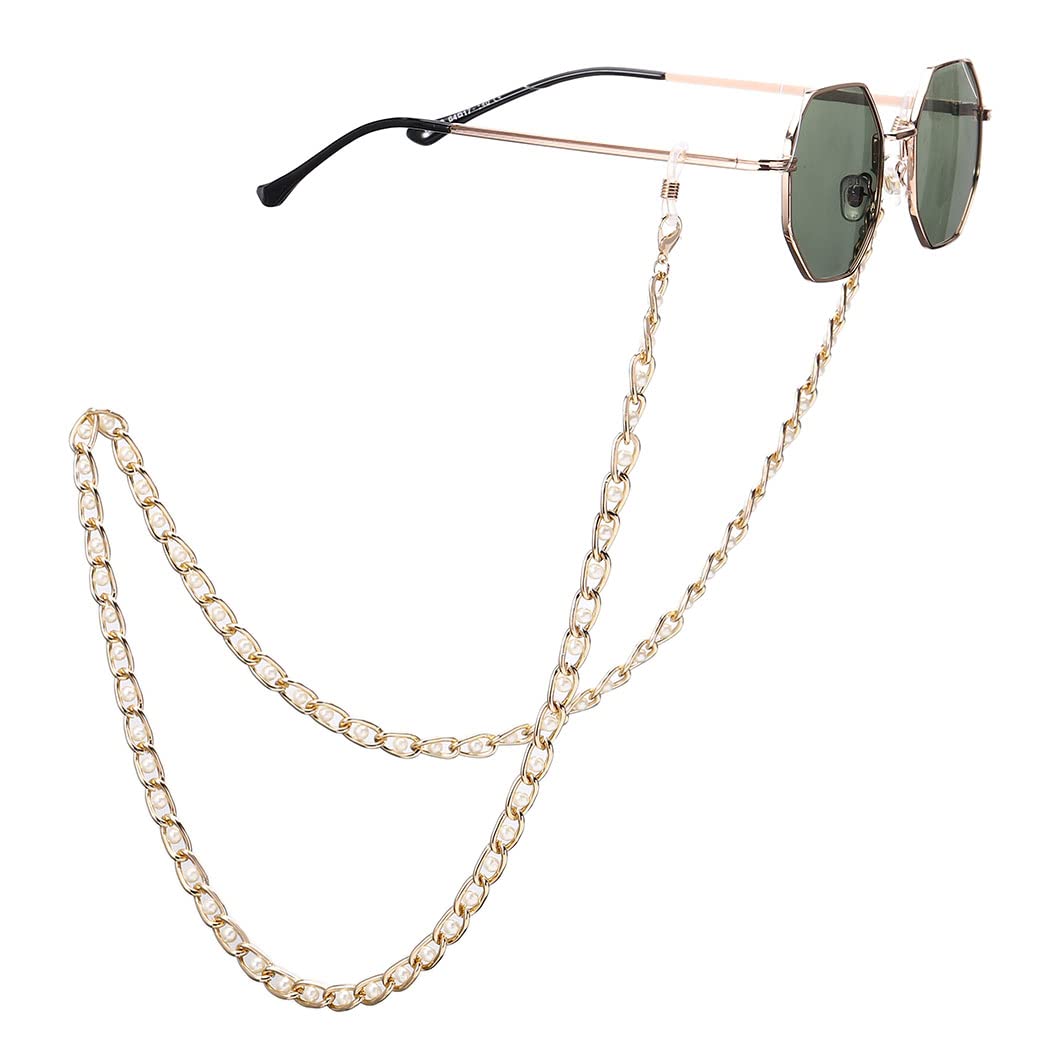 Bohend Cadena de gafas de perlas de moda Cadena de perlas de oro Cadena de gafas de sol Accesorios de cadena para vidrio y máscaras faciales