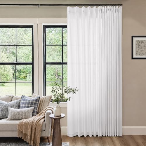 DUKIYO White Extra Wide Pinch Pleated 100 x 108 Inch Curtains Semi Sheer