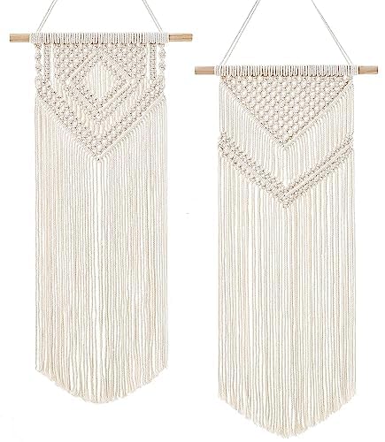 Daruh craft 2 Pcs Macrame Woven Wall Hanging Boho Home Chic Bohemian Geometric Art Decor - Beautiful Nursery Bedroom Apartment Dorm Room Decoration, Gift for Festival Birthday