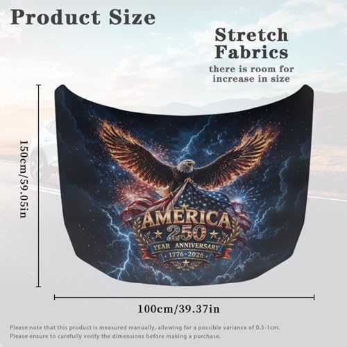 Image of Car Hood Cover Car Hood Protector America 250 Waterproof Universal Automotive Exterior Accessories Patriotic Decorations for Compact Vehicles Sedans Trucks SUVs Pickup (59x39 Inch)