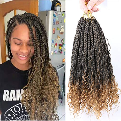 crochet box braids 14 inch curly ends 3X bohemian goddess box braids crochet hair for Black Women 8 Packs