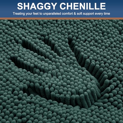 Smiry Luxury Chenille Bathroom Rugs 70x24, Extra Soft and Absorbent Shaggy Bath Mat, Machine Washable, Non-Slip Plush Carpet Runner for Tub, Shower, and Floor, Home Decor Accessories, Green