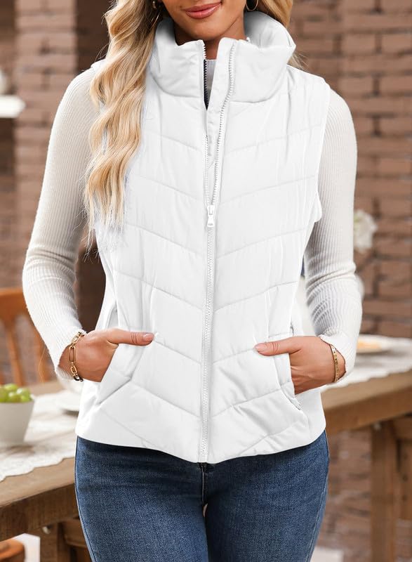 Dokotoo Puffer Vest Women Sleeveless Zip Up Outerwear Stand Collar Quilted Vest Warm Winter Jackets Coats with Pocket4