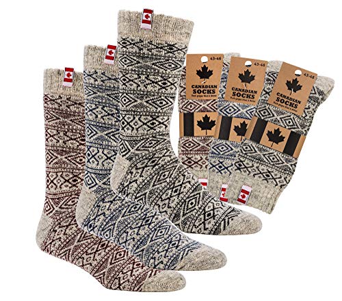 1 Paio Di Calzini In Lana "Canadian Socks" Termici Calzini Norvegesi Da Donna E Da Bambino, Naturale-Nero, 35-38-image