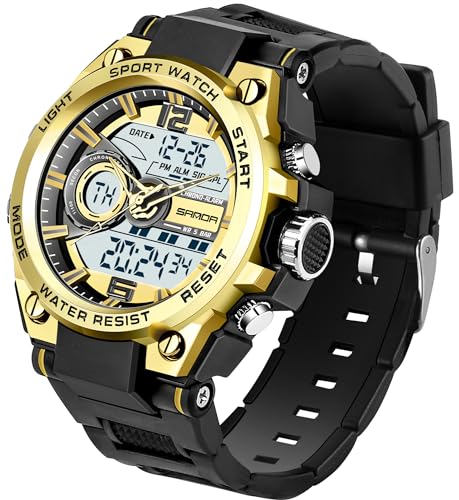 PINIDOUS Relojes Hombre Relojes Deporte Digital Hombre,Pantalla Digital Analógica Relojes con Impermeable Alarma,Cronómetro,Timbre horario,Relojes Militares Multifunción