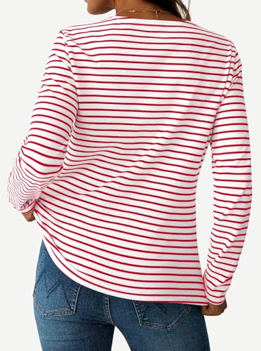 LilyCoco Womens Striped Long Sleeve Shirt Boat Neck Tops Breton Loose Fit Tshirt4