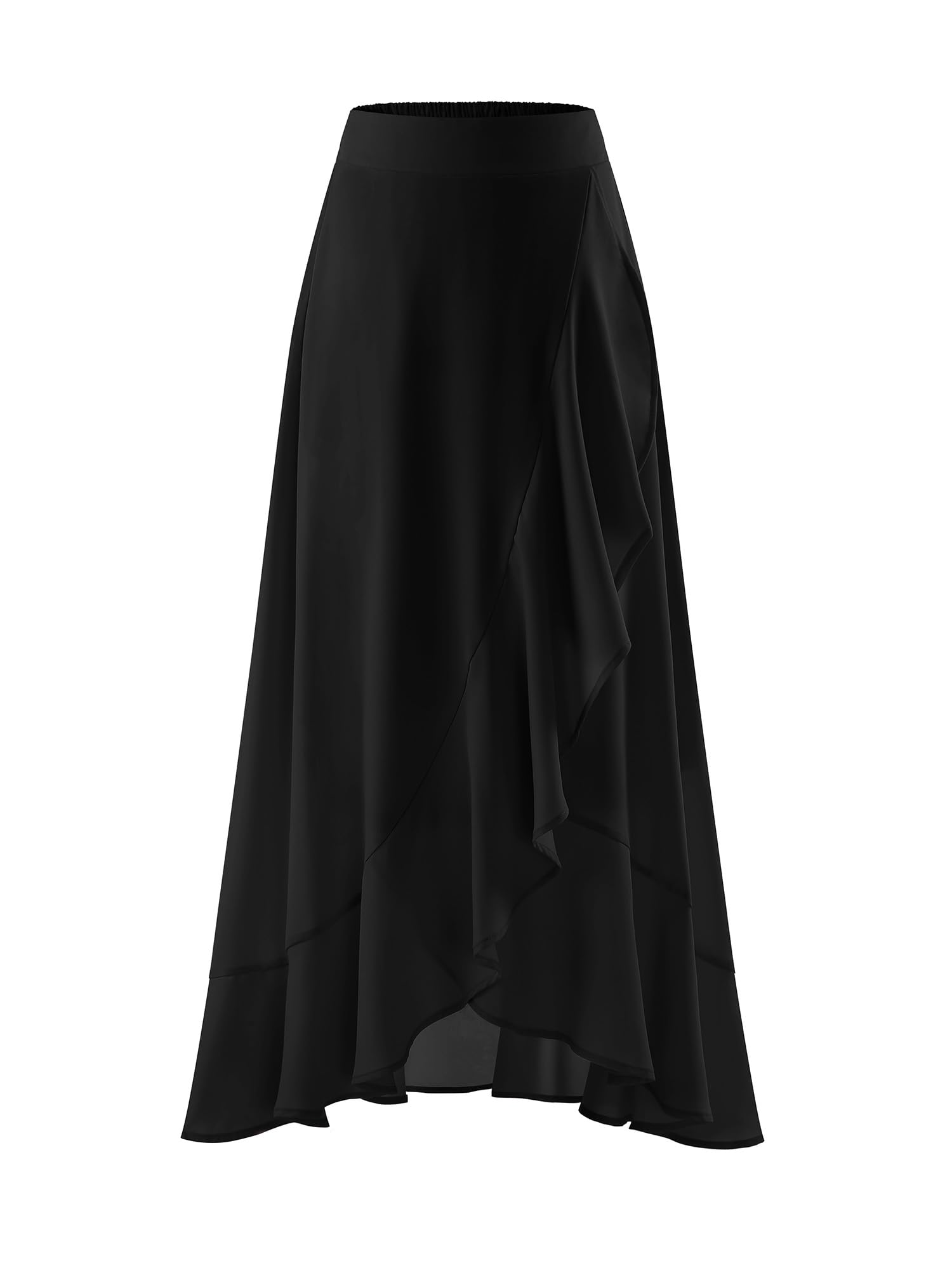 Timormode Women Midi Skirt Ruffle 2025 Skirts Flowy Elastic Waist Chiffon Casual Split Long Skirt with Lining