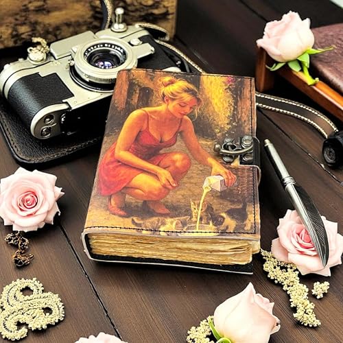 Grimoire cuir antique avec papier deckle edge et carnet d'écriture blank diary