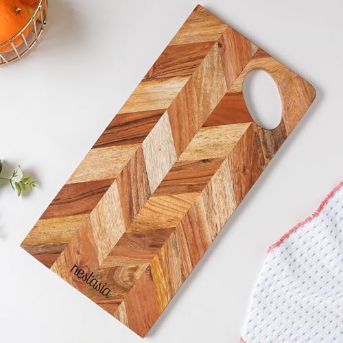 Image of Nestasia Wood Chopping Board for Kitchen (15 Inch) | 100% Natural Acacia & Mango Wood Cutting Board for Chopping Fruits & Vegetables | Durable, Olive Oil Coated & Toxin Free