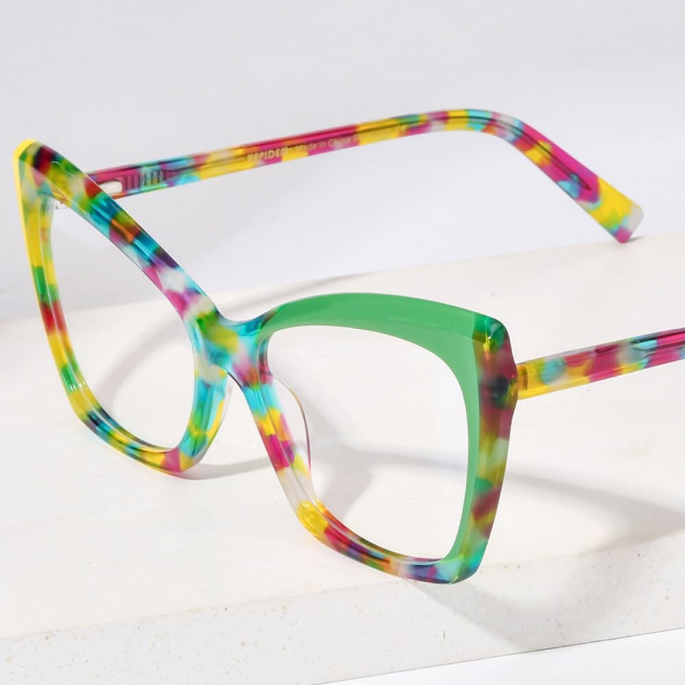 MUTYNE Mehrfarbige Acetat-Brillengestelle für Damen, trendige Cat-Eye-Brillen, Brillen