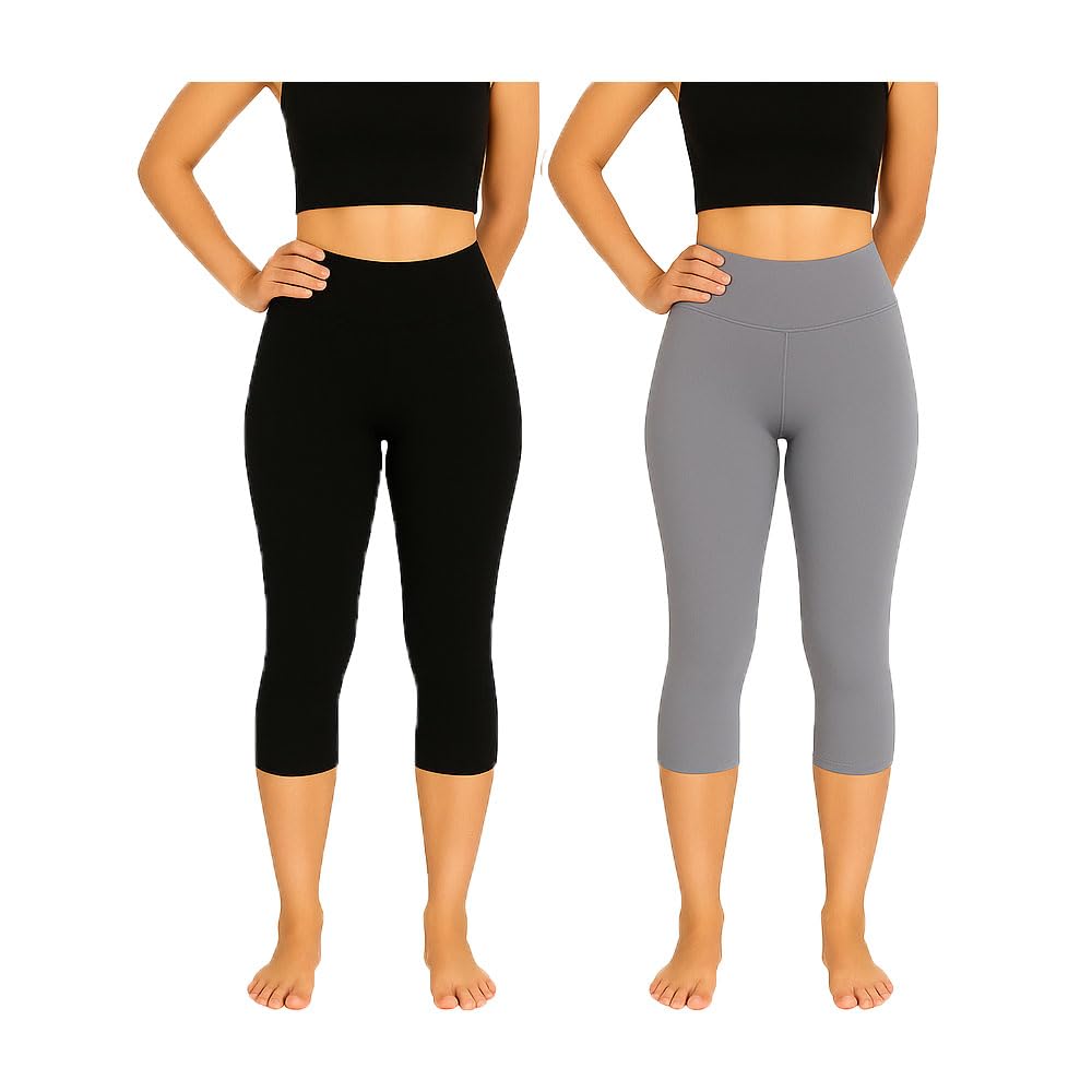 brand flex Womens Cotton Blend Solid Plain Capri For Girls Black, Grey 2Pack-picture-23