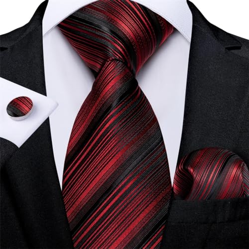Set de Corbata para Hombre Rayada Roja y Negra miniatura 2