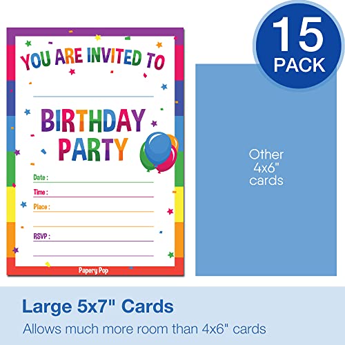 Birthday Invitations with Envelopes (15 Pack) - Kids Birthday Party Invitations for Boys or Girls - Rainbow - Thumbnail 5