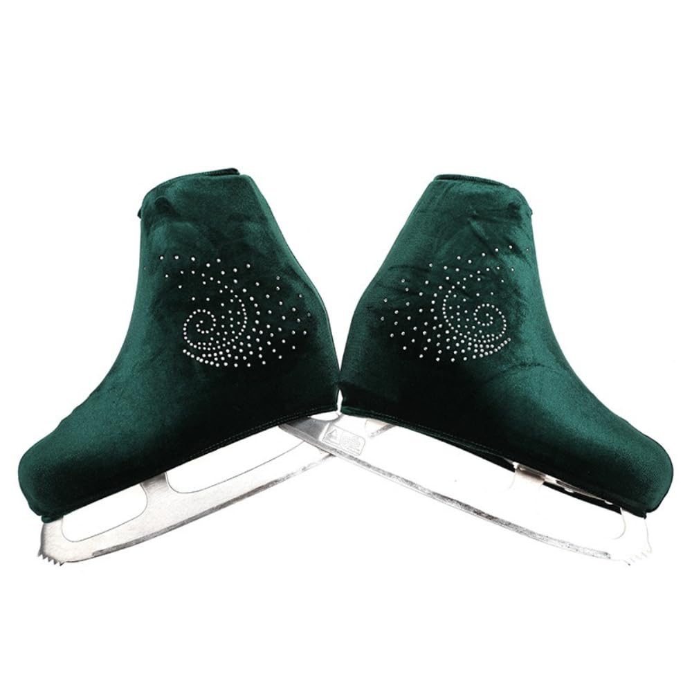 Blausky 1 Pair Unisex Velvet Skates Covers, Figure Skating Shoe Covers with Rhinestones, Cover Socks, Tear-Resistant & Elastic Cover for Inline Skates, Roller Skates and Ice Skates, Dark Green, XXXL