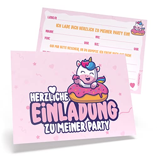 Creatastic Einladungskarten Kindergeburtstag Mädchen Einhorn Party 12 Einhorn Einladungskarten Kindergeburtstag mit Kuverts für Einhorn Kindergeburtstag, 300 g Postkarten DIN A6 Einhorn Geburtstag Cover