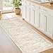 Restydon Rug Runners for Hallways Non Slip - 2x8 Runner Rug for Bedroom, Washable Runner with Rubber Backing, Soft Low-Pile Carpet for Kitchen, Laundry, Bathroom (2'x8', Beige/Ivory)
